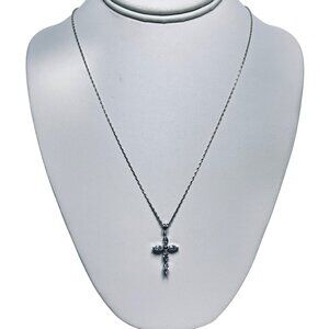 Sterling Silver Chain Necklace W/Sterling & Clear Crystal Cross Pendant (5821)